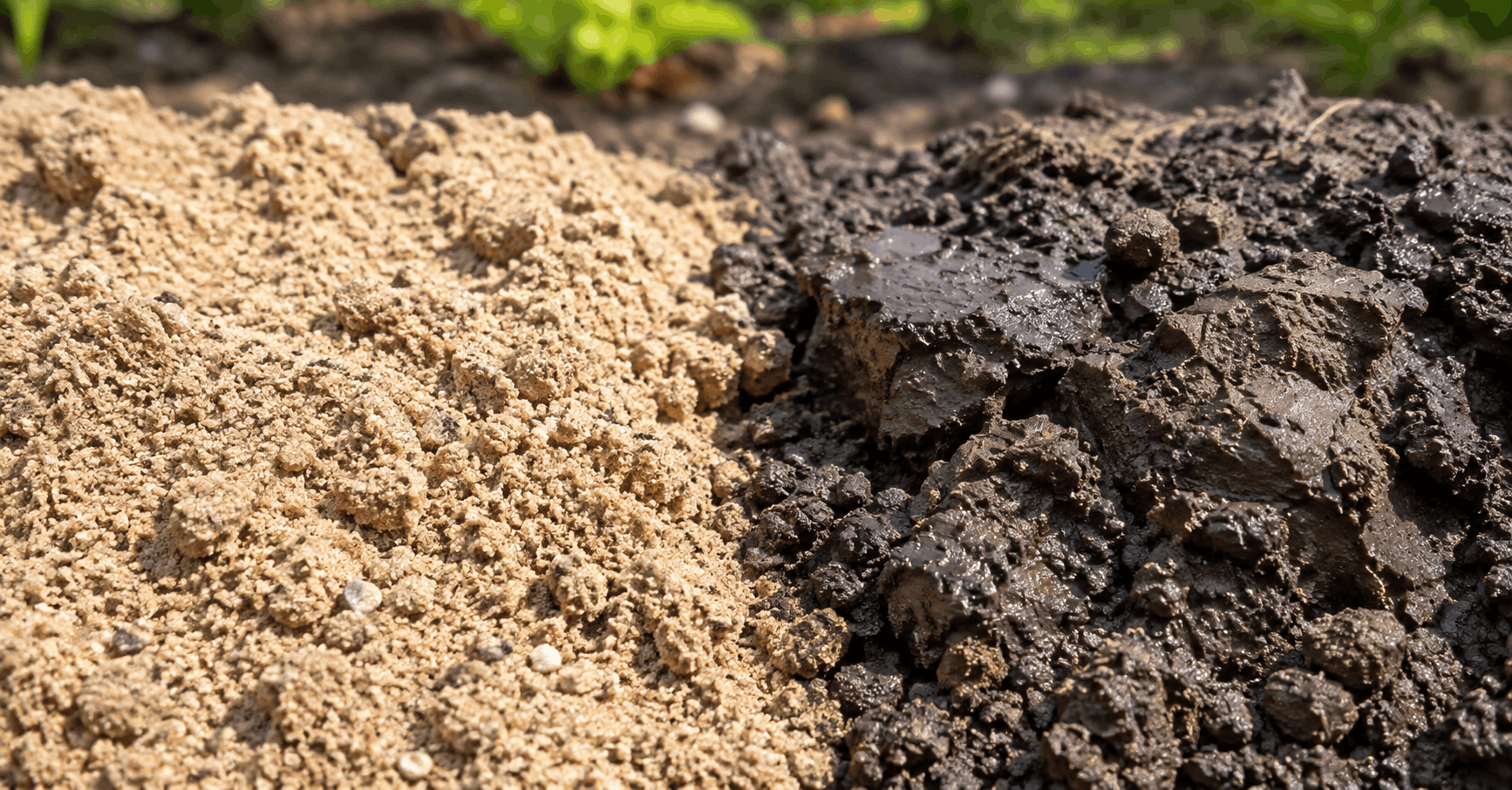 Bodenarten – Vergleich zwischen trockenem krümeligem und feuchtem verdichtetem Gartenboden
