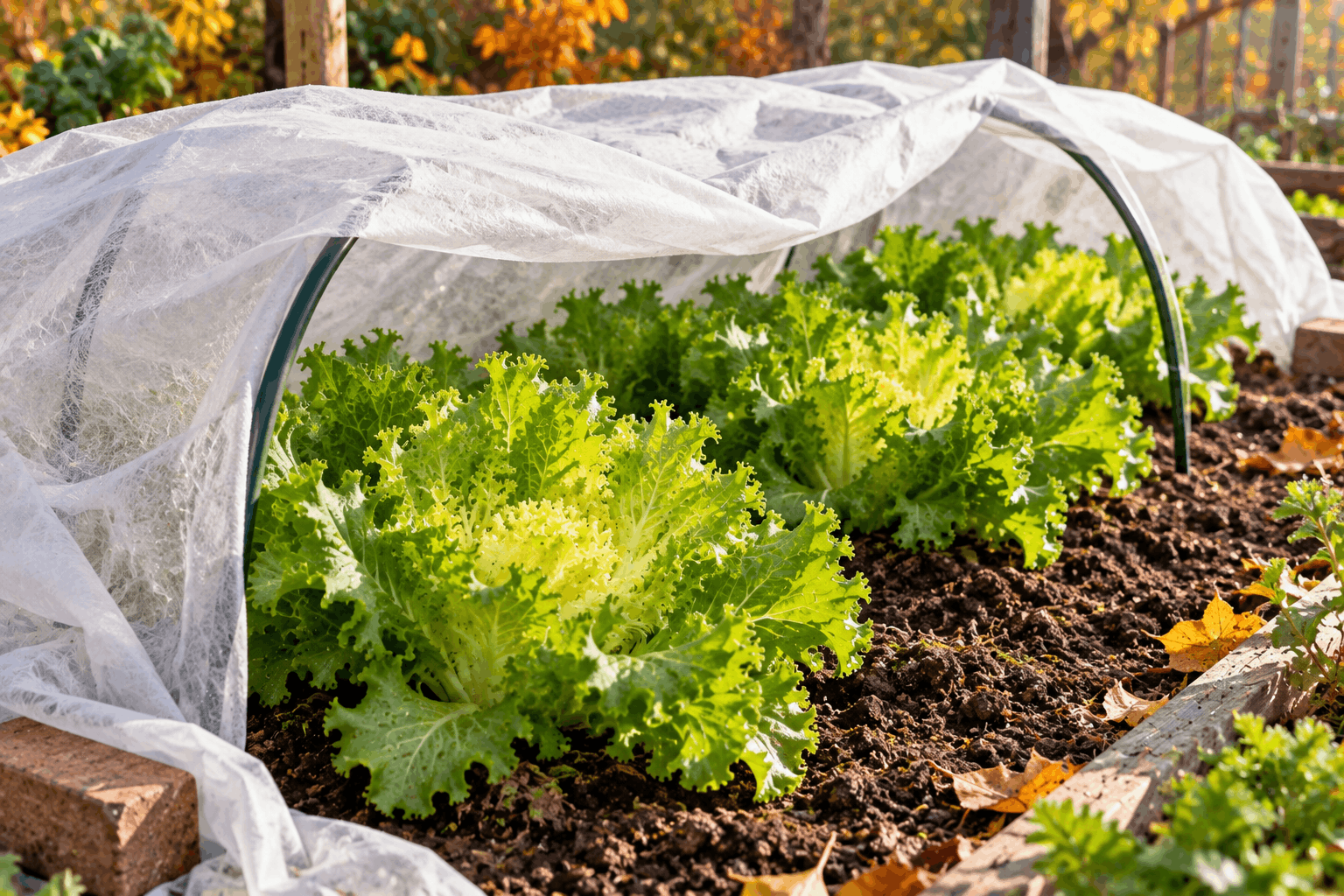Endivie anbauen — Endiviensalat im Herbst mit Gartenvlies vor Kälte schützen