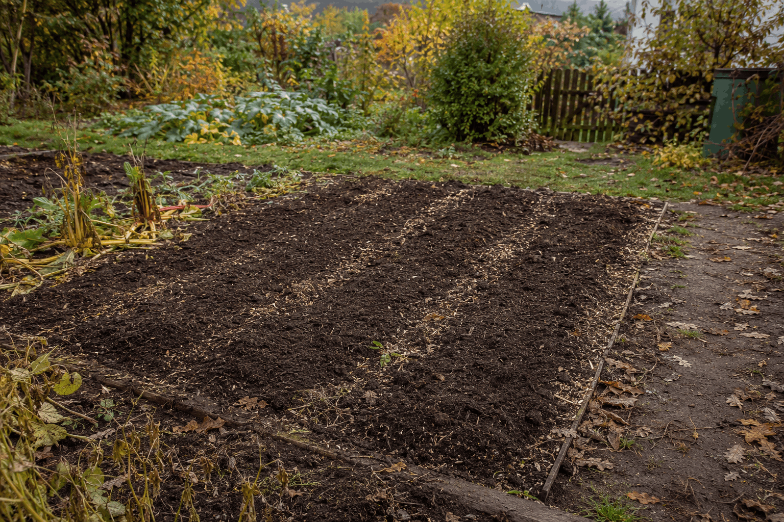 Wintergemüse anbauen — vorbereitetes Gemüsebeet im Herbst nach dem Abernten