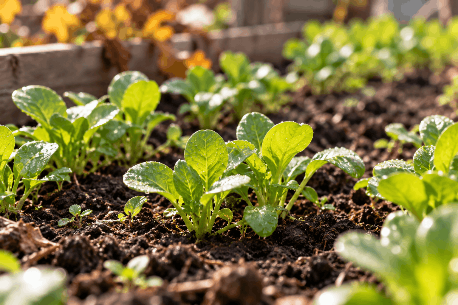 Winterportulak anbauen – junge Postelein-Pflanzen in lockerer Gartenerde