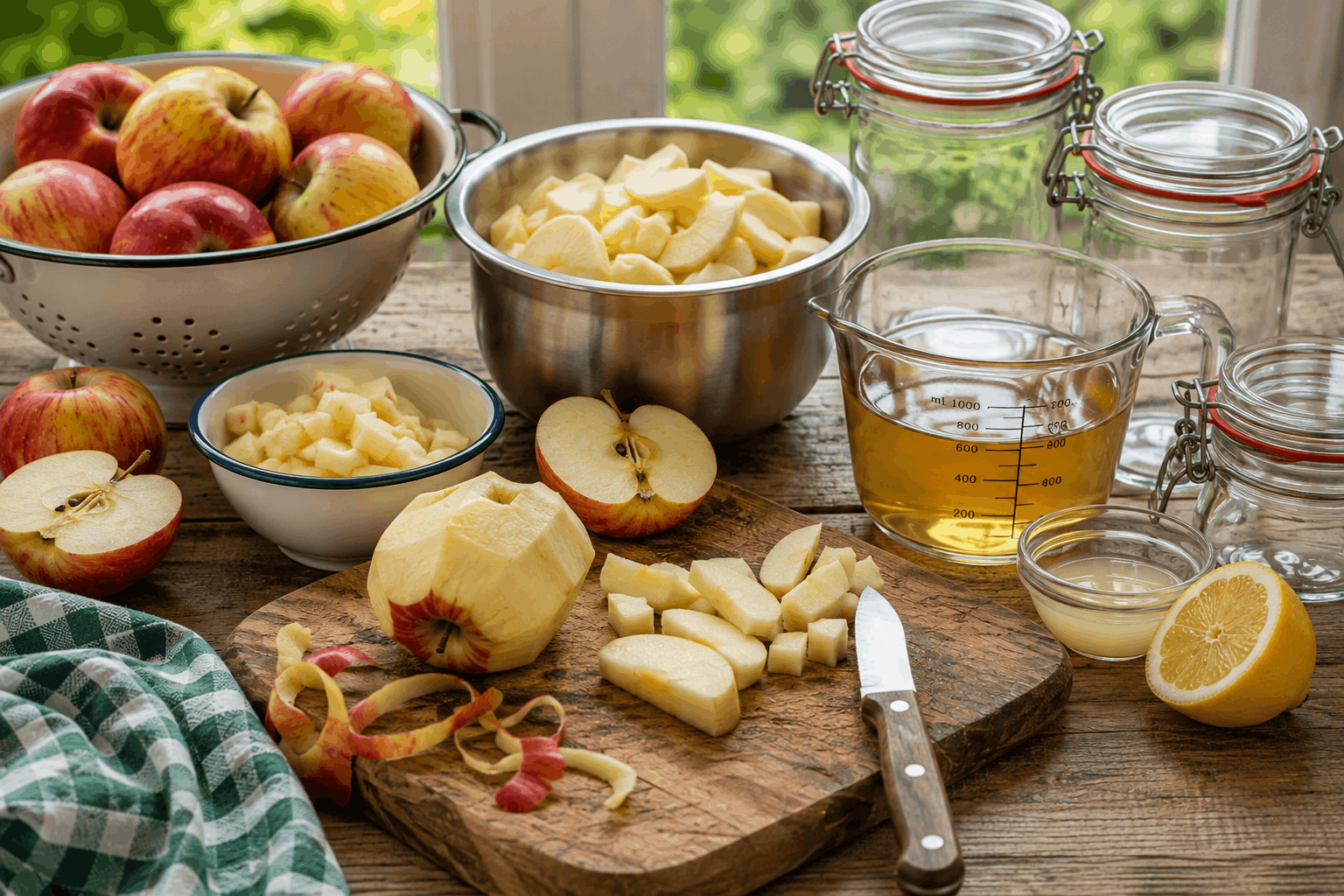Obst einkochen — Äpfel und Birnen werden vor dem Einkochen vorbereitet