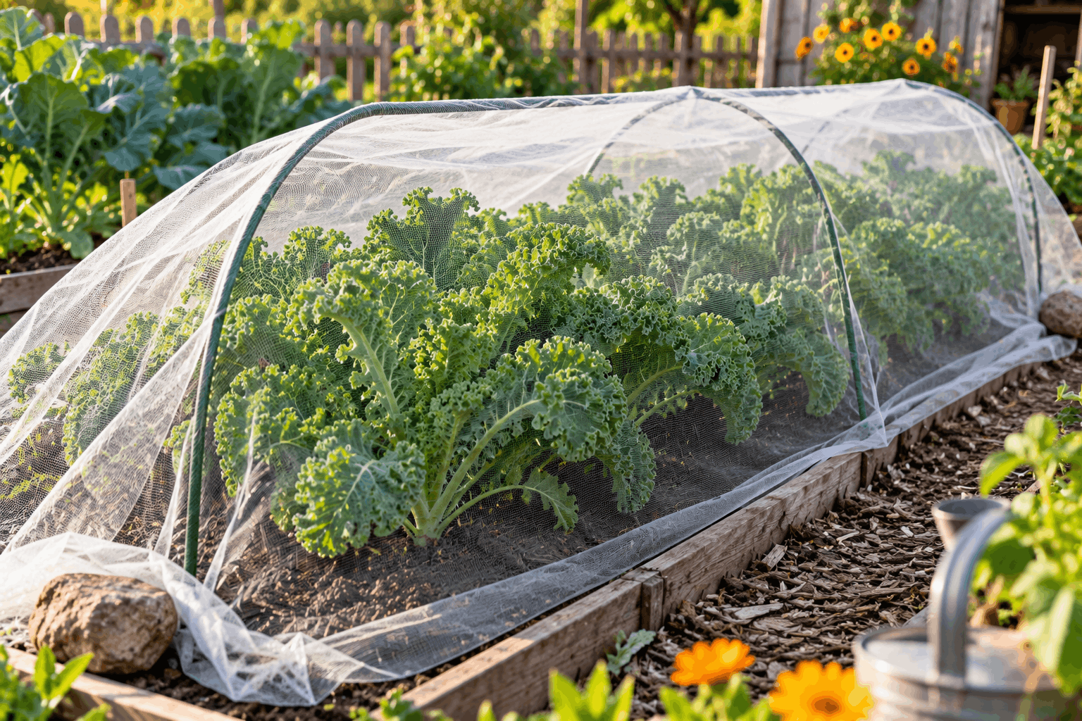 Grünkohl anbauen – Grünkohl im Garten mit Schutznetz gegen Kohlschädlinge