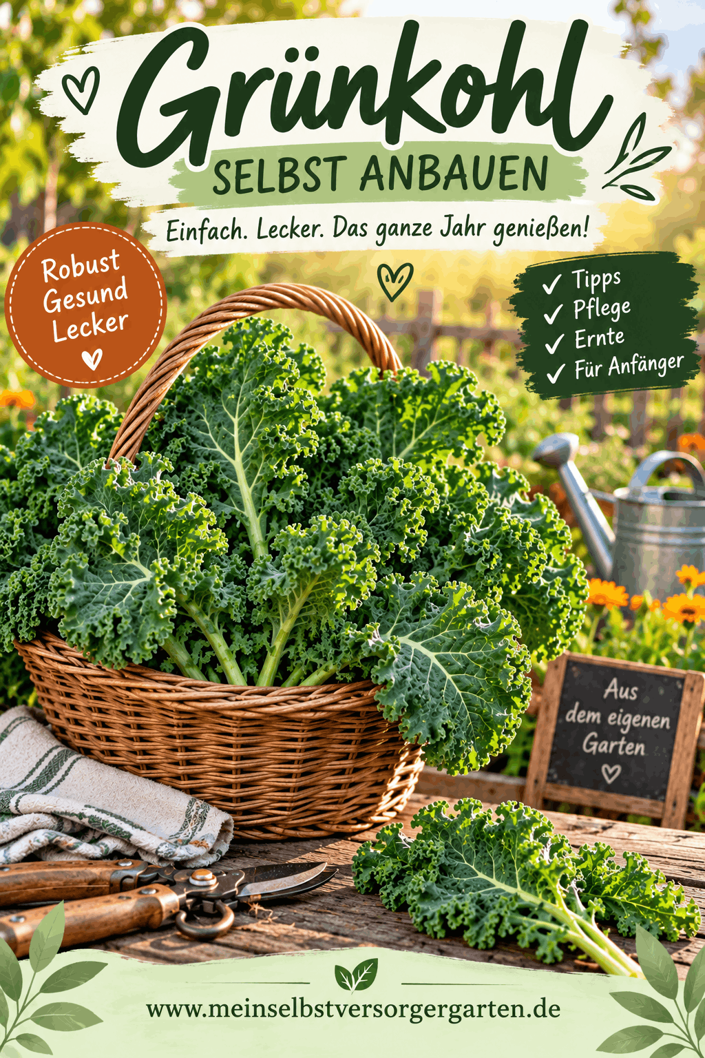 Grünkohl anbauen – erntereifer Grünkohl im winterlichen Garten für Pinterest