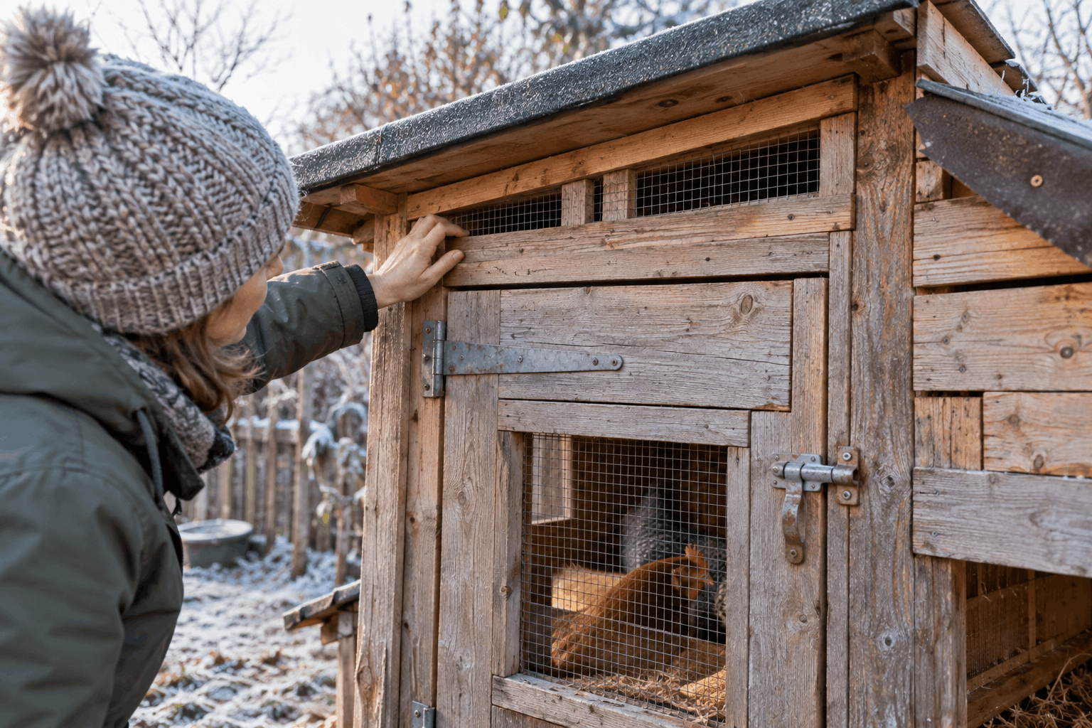 Hühnerstall winterfest machen — Kontrolle von Dach Türen Ritzen und Lüftungsöffnungen vor dem Winter