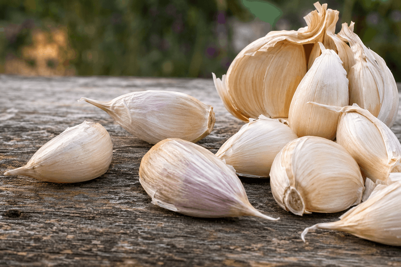 Knoblauch pflanzen mit festen gesunden Zehen und trockener Schale