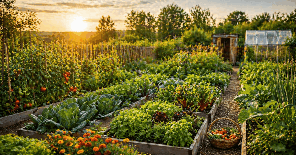 Selbstversorger Garten mit optimal genutzter Fläche und Gemüseanbau