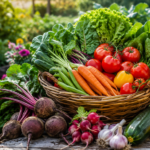 Erntezeit: Wann du wirklich dein Gemüse ernten musst Frisch geerntetes Gemüse aus einem Selbstversorger Garten in einem Holzkorb mit Tomaten, Karotten, Zucchini und Salat im Sonnenlicht