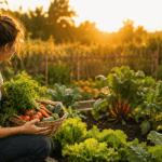 Vom Anfänger zum Selbstversorger in 30 Tagen: So startest du deinen eigenen Gemüsegarten Anfänger startet Selbstversorger Garten mit frischem Gemüsebeet und Hochbeet im eigenen Garten