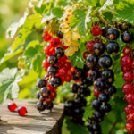 Johannisbeeren Reife rote Johannisbeeren an einem Strauch im sonnigen Selbstversorger-Garten kurz vor der Ernte