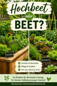 Pinterest Pin zum Vergleich Hochbeet oder Beet mit Vorteilen, Nachteilen und Tipps für den Selbstversorger Garten