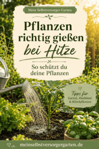Pflanzen richtig gießen bei Hitze – Pinterest-Pin mit Tipps für Garten, Hochbeet und Kübelpflanzen