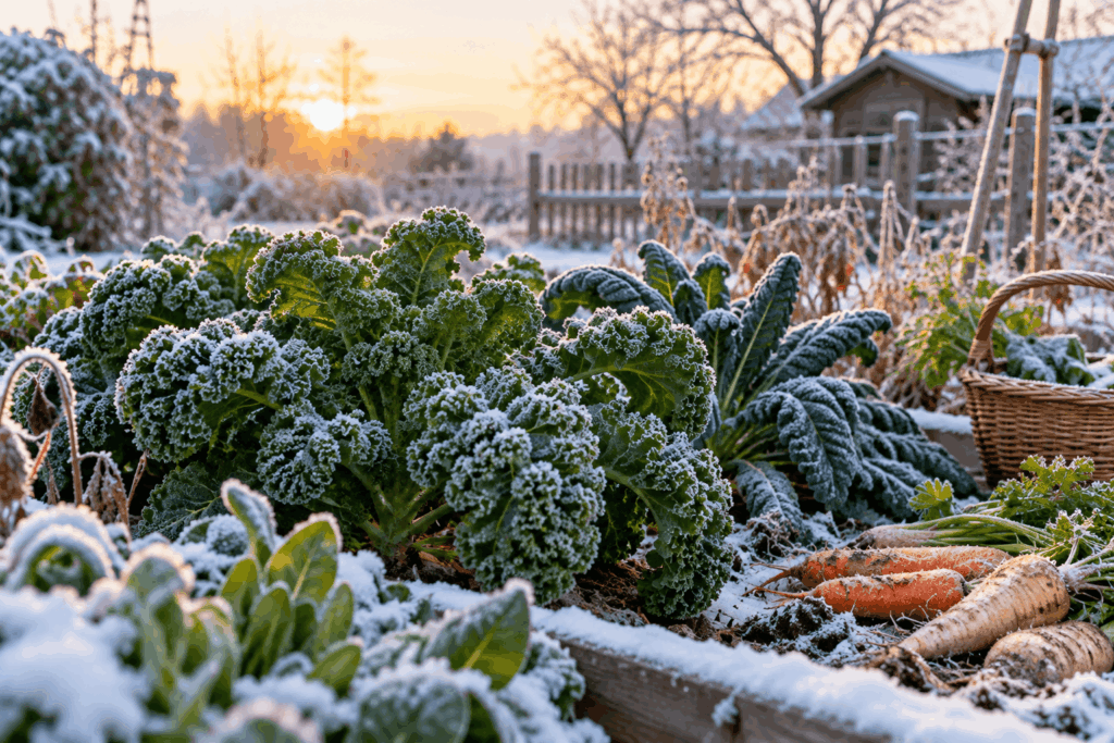 Gemüse anbauen im Dezember – winterliches Gemüsebeet mit Grünkohl und robustem Wintergemüse